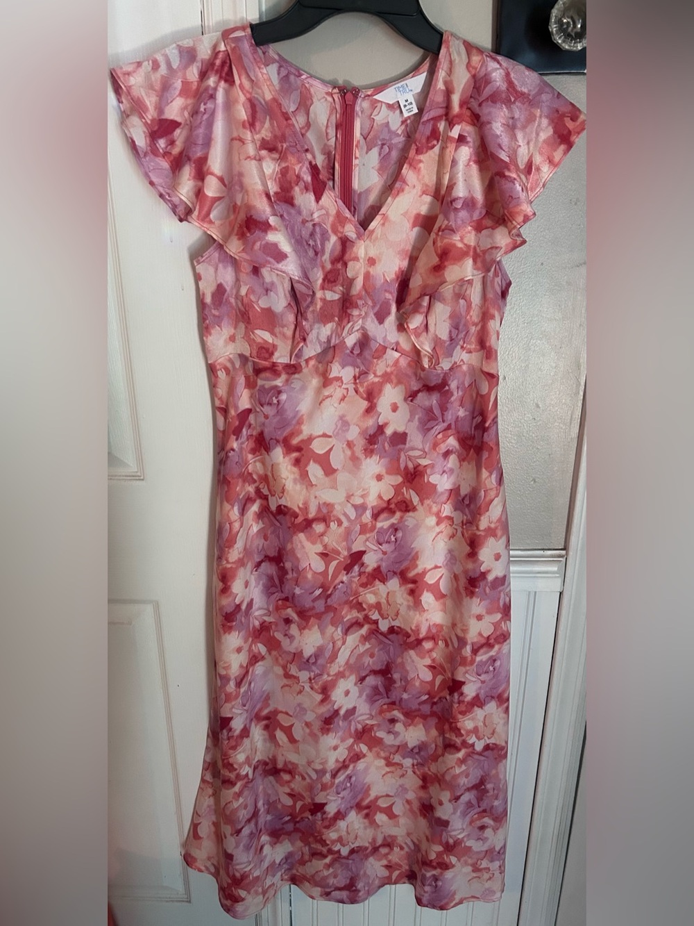 Time and Tru Pink Floral Ruffle Midi Dress